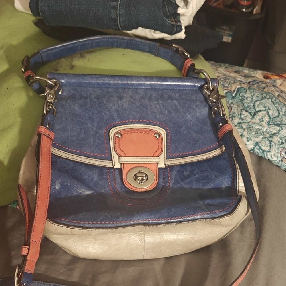 Coach Willis Colorblock Vintage Chic Blue and Tan Shoulder Bag